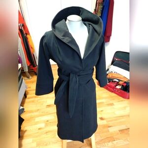 Cotton Long Coat with Belt in Black by Ottawa Local Designer - Medium - New